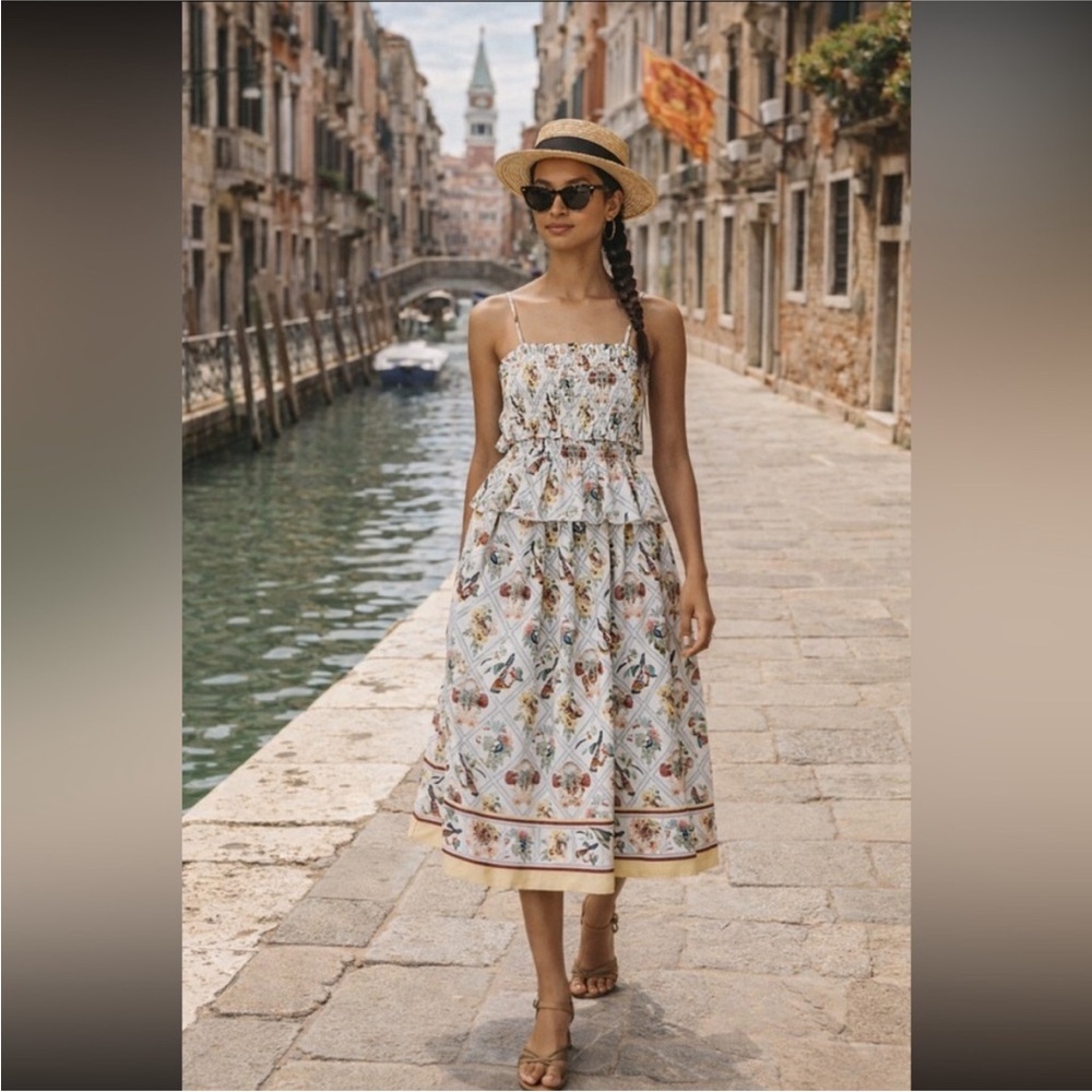 💐RARE💐Anthropologie NWT Smocked Peplum Midi Dress size XS.